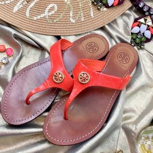 Tory Burch Orange Flip Flop Sandals size 8 GUC